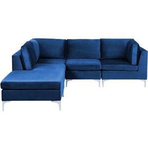 BELIANI Right Hand Modular L-Shaped Sofa Velvet 4 Seater Ottoman Metal Legs Blue Evja - Blue