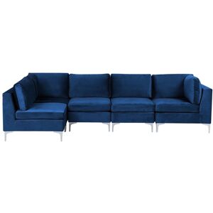 BELIANI Right Hand Modular L-Shaped Sofa Velvet 5 Seater Metal Legs Blue Evja - Blue