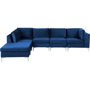 BELIANI Right Hand Modular L-Shaped Sofa Velvet 5 Seater Ottoman Metal Legs Blue Evja - Blue