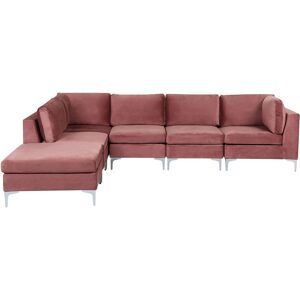 BELIANI Right Hand Modular L-Shaped Sofa Velvet 5 Seater Ottoman Metal Legs Pink Evja - Pink