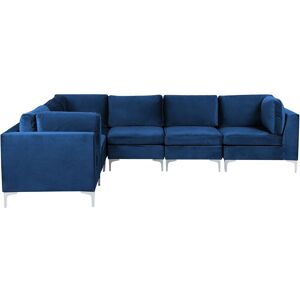 BELIANI Right Hand Modular L-Shaped Sofa Velvet 6 Seater Metal Legs Blue Evja - Blue