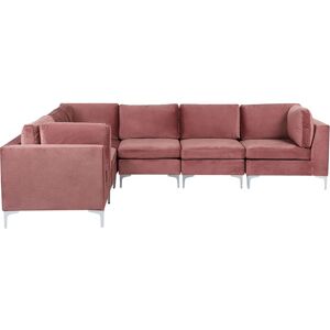 BELIANI Right Hand Modular L-Shaped Sofa Velvet 6 Seater Metal Legs Pink Evja - Pink