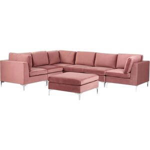 BELIANI Right Hand Modular L-Shaped Sofa Velvet 6 Seater Ottoman Metal Legs Pink Evja - Pink