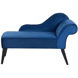 BELIANI Vintage Right Hand Velvet Chaise Lounge Blue Upholstery Black Legs Biarritz - Blue