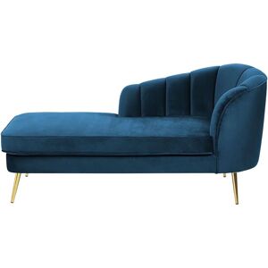 BELIANI Right Hand Velvet Chaise Lounge Navy Blue Upholstery Gold Metal Legs Allier - Blue