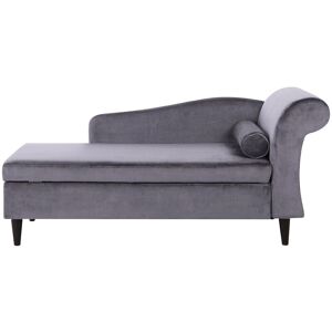 BELIANI Living Room Right Hand Velvet Chaise Lounge with Storage Dark Grey Luiro - Grey