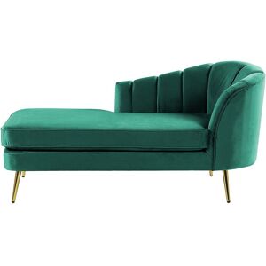 BELIANI Right Hand Velvet Chaise Lounge Emerald Green Upholstery Gold Metal Legs Allier - Green