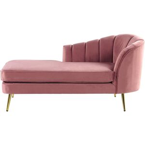 BELIANI Right Hand Velvet Chaise Lounge Pink Upholstery Gold Metal Legs Allier - Pink