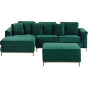 BELIANI Emerald Green Velvet Sectional Sofa with Ottoman Gold Legs Right Hand Oslo - Green