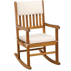 Casaria Traditional Rocking Chair with Cream Padded Seat and Head/Back Rest Solid Acacia Wooden Nursing Chair