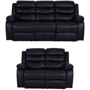 LUXURY LIFE Roma 3+2 Seater Leather Recliner Sofas in Black - Black