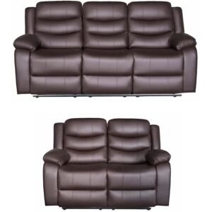 LUXURY LIFE Roma 3+2 Seater Leather Recliner Sofas in Brown - Brown