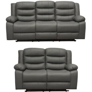 LUXURY LIFE Roma 3+2 Seater Leather Recliner Sofas in Grey - Grey