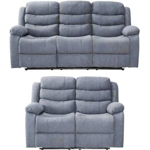 LUXURY LIFE Roma Fabric Corner Recliner Sofa Suite Set 3+2 Seater Luxury Sofa with Cupholders in Linen Grey Fabric (3 + 2 Set) - Grey