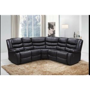 LUXURY LIFE Roma Corner Leather Recliner Sofa in Black - Black