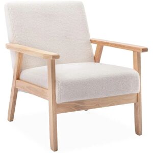 Sweeek - Scandi-style boucle armchair, wooden frame and boucle fabric, 64x69.5x73cm - Isak Boucle - White - Off-White Boucle