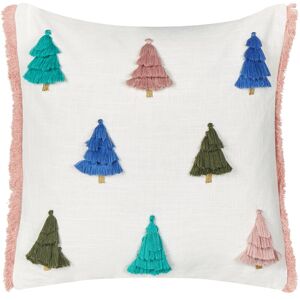 BELIANI Scatter Cushion Decorative Accessory Cotton Christmas Motif Christmas Tree Print 45 x 45 cm Multicolour Skimmia - White