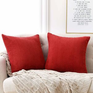Groofoo - Set of 2 Bright Red Velvet Cushion Cover 50x50cm for Living Room Decorative Cushion Cover