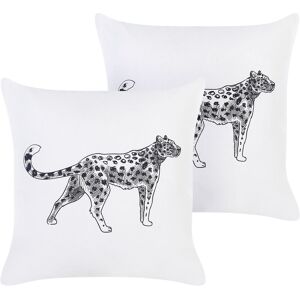 Beliani - Set of 2 Cotton Cushions Pillows Decorative Animal Pattern 45 x 45 cm White Marula - White