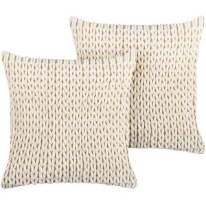 Beliani - Set of 2 Cotton Scatter Cushions Pillows Boho Decor Braided 45 x 45 cm Beige Oxalis - Beige