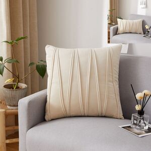 Groofoo - Set of 2 Cushion Cover Three-Dimensional Geometric Stripes Velvet Decorative Pillow Case Home Living Room Sofa Bedroom (45x45cm, Beige)