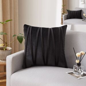 Groofoo - Set of 2 Cushion Cover Three-Dimensional Geometric Stripes Velvet Decorative Pillow Case Home Living Room Sofa Bedroom (45x45cm, Black)
