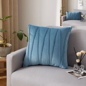 Groofoo - Set of 2 Cushion Cover Three-Dimensional Geometric Stripes Velvet Decorative Pillow Case Home Living Room Sofa Bedroom (45x45cm, Light Blue)