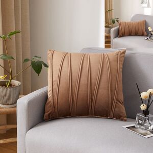 Set of 2 Cushion Cover Three-Dimensional Geometric Stripes Velvet Decorative Pillow Case Home Living Room Sofa Bedroom (45x45cm, Light Brown) GROOFOO