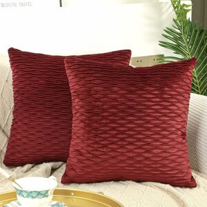 Rhafayre - Set of 2 Cushion Cover, Velvet Modern Pillow Covers for Sofa Bed Couch Chair Bedroom Living Room, 45x45cm, Red