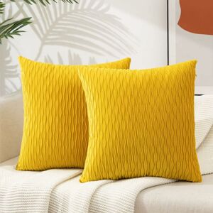 Rhafayre - Set of 2 Cushion Cover, Velvet Modern Pillow Covers for Sofa Bed Couch Chair Bedroom Living Room, 45x45cm, Yellow