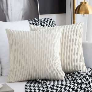 Rhafayre - Set of 2 Cushion Cover, Velvet Modern Pillow Covers for Sofa Bed Couch Chair Bedroom Living Room, 45x45cm, White