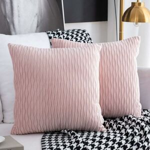 Rhafayre - Set of 2 Cushion Cover, Velvet Modern Pillow Covers for Sofa Bed Couch Chair Bedroom Living Room, 45x45cm, Pink