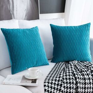 Rhafayre - Set of 2 Cushion Cover, Velvet Modern Pillow Covers for Sofa Bed Couch Chair Bedroom Living Room, 45x45cm, Cyan Blue