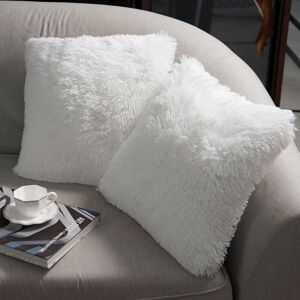 Héloise - Set of 2 Cushion Covers Fur Fluffy Soft Plush Decorative Square Cushions for Living Room Sofa Bedroom Car 45x45 White