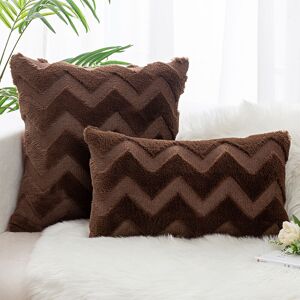 Set of 2 Cushion Covers Made of Artificial Wool and Velvet, Soft Plush Decorative Pillow Case with Wave Pattern, Brown, 45x45CM GROOFOO