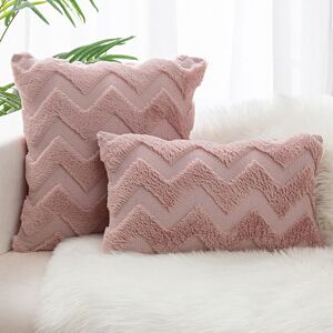 Groofoo - Set of 2 Cushion Covers Made of Artificial Wool and Velvet, Soft Plush Decorative Pillow Case with Wave Pattern, Deep Pink, 45x45CM