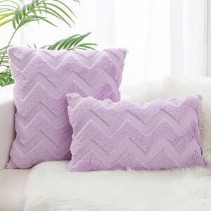 Set of 2 Cushion Covers Made of Artificial Wool and Velvet, Soft Plush Decorative Pillow Case with Wave Pattern, Light Purple, 45x45CM Groofoo