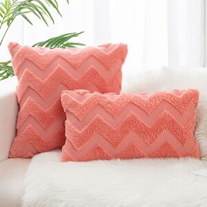 Groofoo - Set of 2 Cushion Covers Made of Artificial Wool and Velvet, Soft Plush Decorative Pillow Case with Wave Pattern, Red, 45x45CM