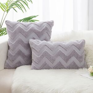 Set of 2 Cushion Covers Made of Artificial Wool and Velvet, Soft Plush Decorative Pillow Case with Wave Pattern, White, 45x45CM Groofoo