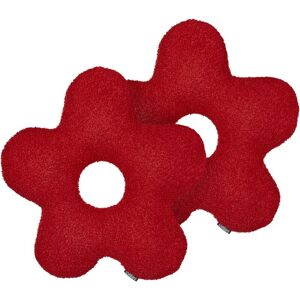 BELIANI Set of 2 Cushions 40 x 40 cm Teddy Fabric Throw Pillows Flower Shape Textile Decorations Accessories Red Camponula - Red