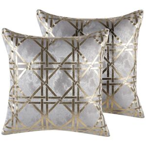 Beliani - Set of 2 Decorative Cushions Toss Pillows Grey Gold Geometric 45 x 45 cm Cassia - Grey