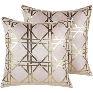 Beliani - Set of 2 Decorative Cushions Toss Pillows Pink Gold Geometric 45 x 45 cm Cassia - Pink