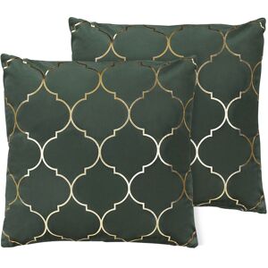 Beliani - Set of 2 Toss Velvet Pillows Green Gold Moroccan Pattern 45 x 45 cm Alyssum - Green