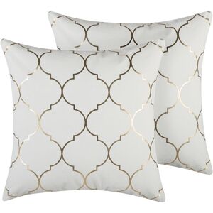 Beliani - Set of 2 Toss Cotton Pillows White Gold Moroccan Pattern 45 x 45 cm Alyssum - White