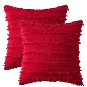 PESCE Set of 2 Decorative Boho Throw Pillow Covers Linen Striped Jacquard Pattern Cushion Covers for Sofa Couch Living Room Bedroom -20''x20'' Red
