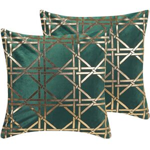 Beliani - Set of 2 Decorative Cushions Toss Dark Green Gold Geometric 45 x 45 cm Cassia - Green