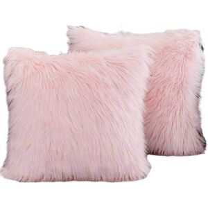 PESCE Set of 2 Decorative Pillow Covers New Luxury Series Merino Style Faux Fur Fluffy Throw Pillow Covers Square Fuzzy Cushion Case-16'x16' Pink