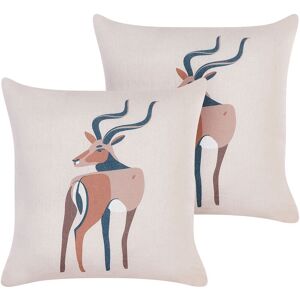 BELIANI Set of 2 Decorative Toss Pillows Antelope Print 45 x 45 cm Cushions Beige Abal - Beige