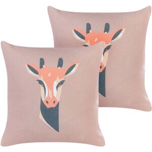 Beliani - Set of 2 Decorative Toss Pillows Giraffe Print 45 x 45 cm Cushions Pastel Pink Candelabra - Pink