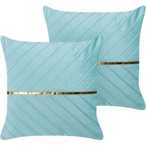 BELIANI Set of 2 Decorative Velvet Throw Pillows with Gold Accent 45 x 45 cm Light Blue Coneflower - Blue